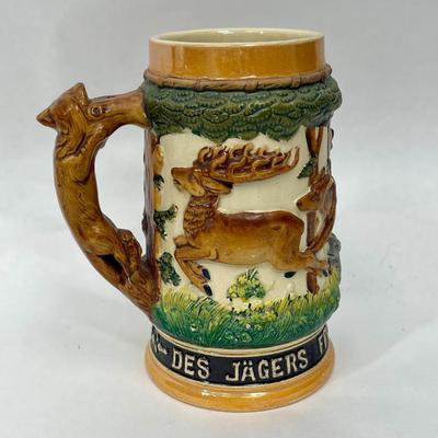Ceramic German Style Beer Stein with Animals in Forest