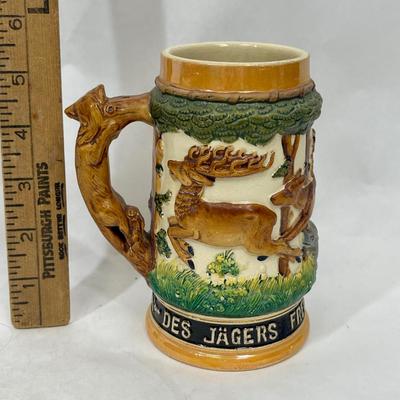 Ceramic German Style Beer Stein with Animals in Forest