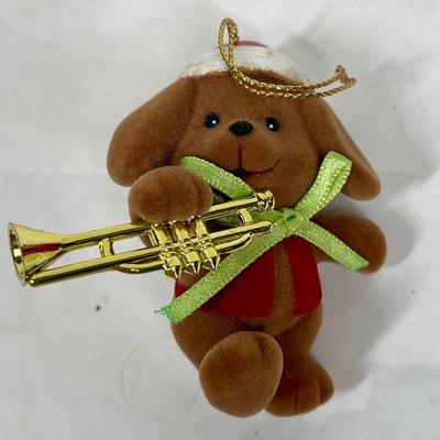 Avon Gifts Flocked Puppy Dog with Musical Instrument Ornament