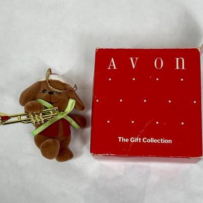 Avon Gifts Flocked Puppy Dog with Musical Instrument Ornament