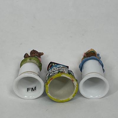 Lot of Three Collectible Thimbles - Bear, Cat, and Trolly - 2 have boxes