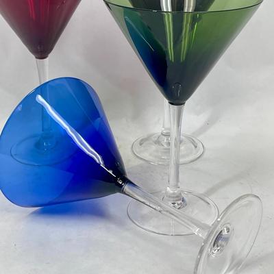 (4) Color Martini Glass Set with clear stems