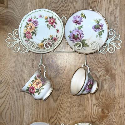 135 VINTAGE ENGLISH TEA CUPS & SAUCERS W/WALL HANGER #5