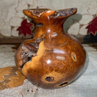 141 VINTAGE TURNED BURL WOOD VASE