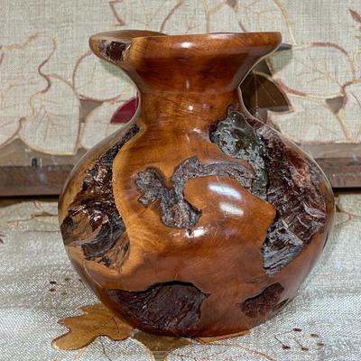 141 VINTAGE TURNED BURL WOOD VASE
