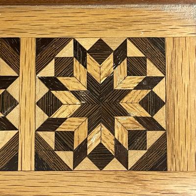 142 VINTAGE HANDMADE SIGNED RECTANGLE INLAY WOOD JEWELRY/MUSIC BOX J G WHITE