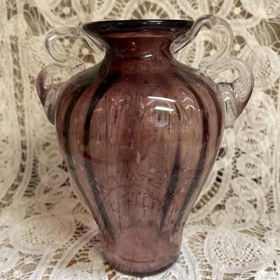 144 BLOWN GLASS BUBBLED VASE PURPLE & CLEAR