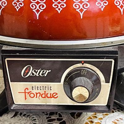 146 OSTER VINTAGE RED ELECTRIC FONDUE POT W/6 FORKS