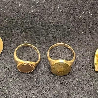 Jewelry Lot: (2) 10k Gold Fill Rings, (1) 12k Gold Charm, (1) Gold-tone Heart Charm