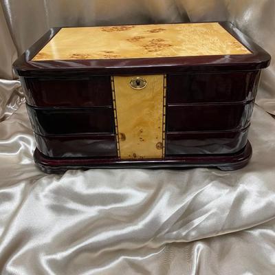 Burl Wood and Brown Lacquer Jewel Box