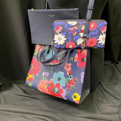 Kate Spade Floral Purse w matching wallet and leather pouch