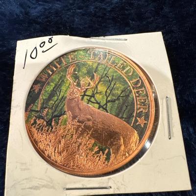 .999 Fine Cooper U S coin white tailed deer back side see pics