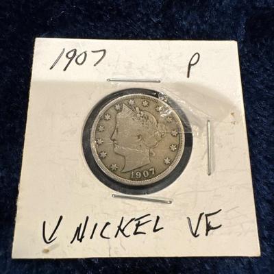1907 V nickel VF