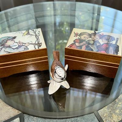 160 MUSIC BOXES WITH HUMMEL IMAGES ON TOP + GOBEL CERAMIC BIRD
