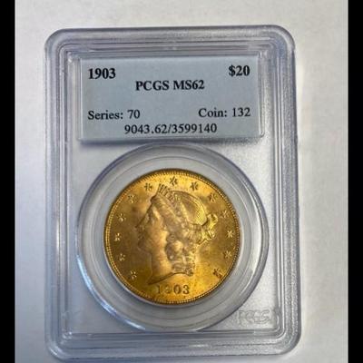 1903 PCGS MS62 $20 GOLD