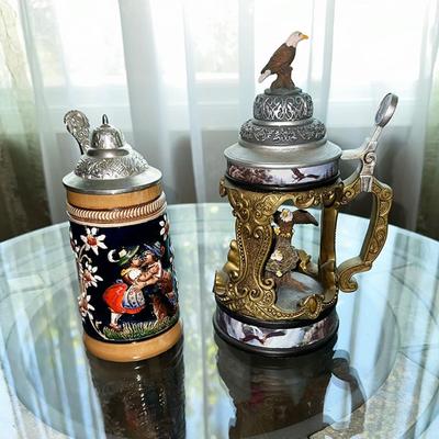 162 TWO STEINS WEST GERMANY BEER STEIN + CUTOUT EAGLE STEIN.