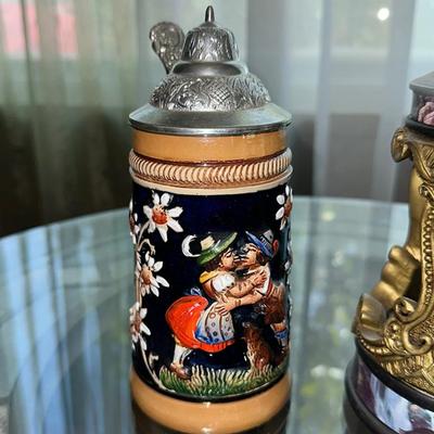 162 TWO STEINS WEST GERMANY BEER STEIN + CUTOUT EAGLE STEIN.