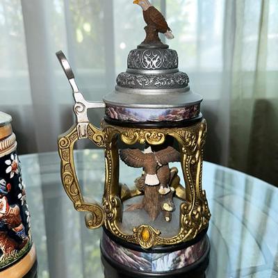 162 TWO STEINS WEST GERMANY BEER STEIN + CUTOUT EAGLE STEIN.