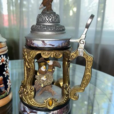 162 TWO STEINS WEST GERMANY BEER STEIN + CUTOUT EAGLE STEIN.