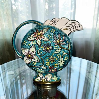 171 MAJOLICA PITCHER VASE MADE IN BELGIUM FLORAL DECORATION