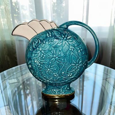 171 MAJOLICA PITCHER VASE MADE IN BELGIUM FLORAL DECORATION