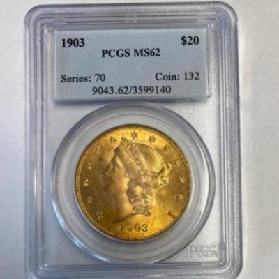 1903 PCGS MS62 $20 GOLD