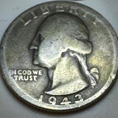 1943 P GEORGE WASHINGTON QUARTER .25c Obverse error DDO ON IN GOD WE TRUST AND DATE