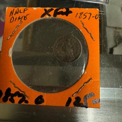 1857 O half. Dime sitting liberty XVF