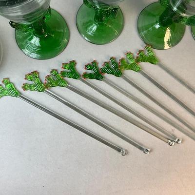 1178 Large Set of Mexico Handblown Saguaro Cactus Bar Set