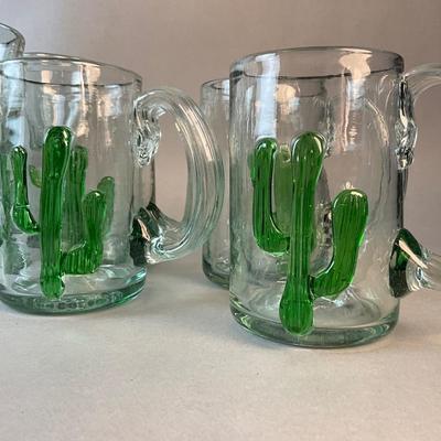 1178 Large Set of Mexico Handblown Saguaro Cactus Bar Set