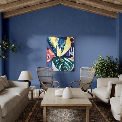 141 Monsterra Leaf with Flowers Oil on Canvas by Ellen Into