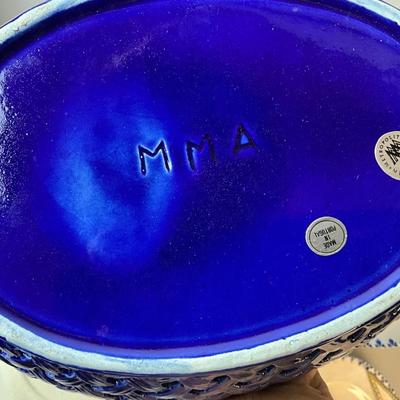 1185 Royal Copenhagen Alumnia Faience Grapes Denmark Pottery Plates with MMA Reticulated Blue Bowl