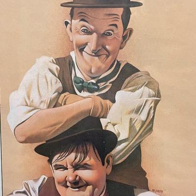 Framed Laurel and Hardy Lithograph of a Chalk Pastel Print