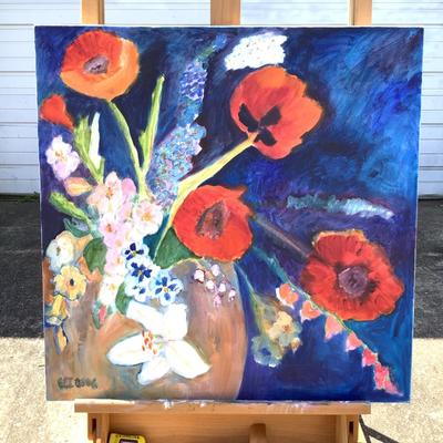 142 Poppies & Pansies In a Vase 2006 Oil on Canvas by Ellen Into