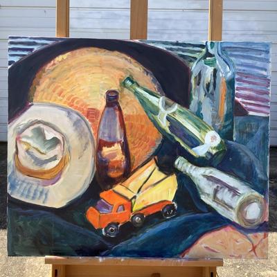 146 Bottles & Truck "Fort Mason" 1989 Oil on Canvas by Ellen Into
