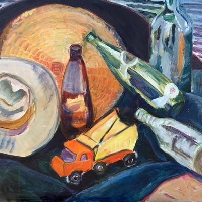 146 Bottles & Truck "Fort Mason" 1989 Oil on Canvas by Ellen Into