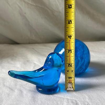 Hand Made Blue Glass Bird and Paper Weight (G-DZ)