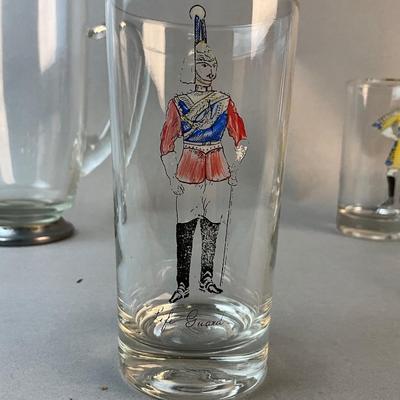 1193 Set of Vintage Highlander Glasses with Glass Pitcher and Bowls