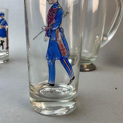 1193 Set of Vintage Highlander Glasses with Glass Pitcher and Bowls