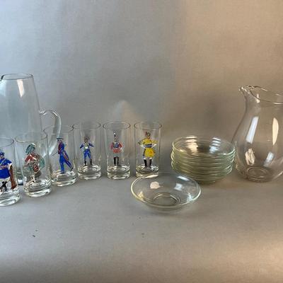 1193 Set of Vintage Highlander Glasses with Glass Pitcher and Bowls