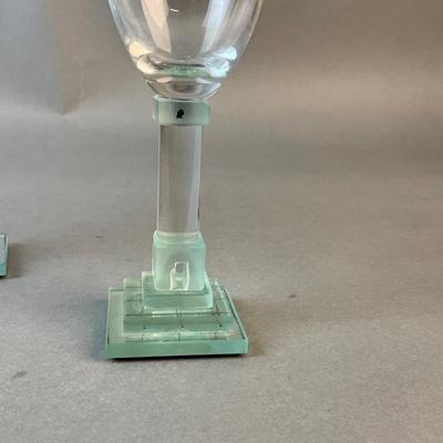 1198 Set of Three George Ponzini Art Glass Handcrafted Art Deco Style Champagne Flutes