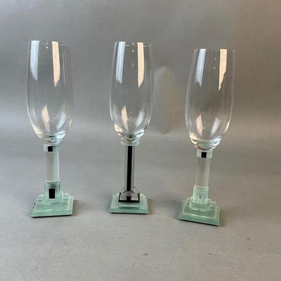 1198 Set of Three George Ponzini Art Glass Handcrafted Art Deco Style Champagne Flutes