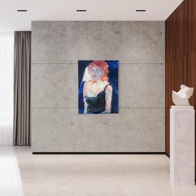 155 Red Headed Women Black Tank Top 1990"s Oil on Canvas by Ellen Into