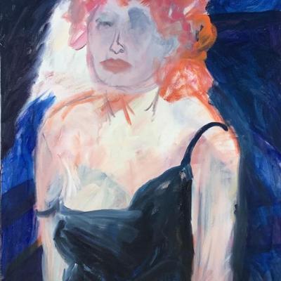 155 Red Headed Women Black Tank Top 1990"s Oil on Canvas by Ellen Into