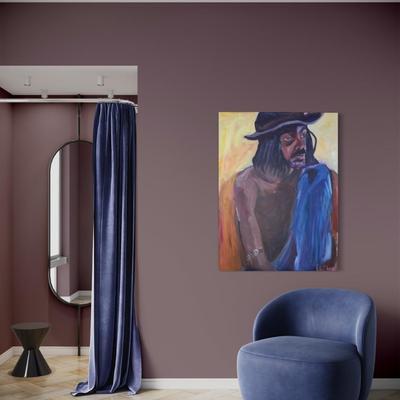 156 "Imran" Man in Hat w/Blue Towel 1991 Oil on Canvas by Ellen Into