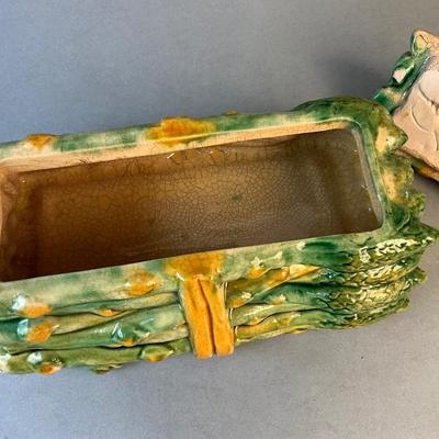 1212 Majolica Asparagus Covered Dish with Vase
