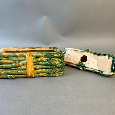 1212 Majolica Asparagus Covered Dish with Vase
