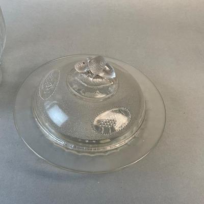 1213 Early American Pressed Glass Pitcher, Covered Dish , Egg Cups