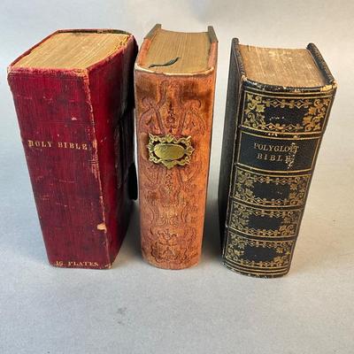 1218 Set of 3 Antique Bibles, Hymn Book 1852