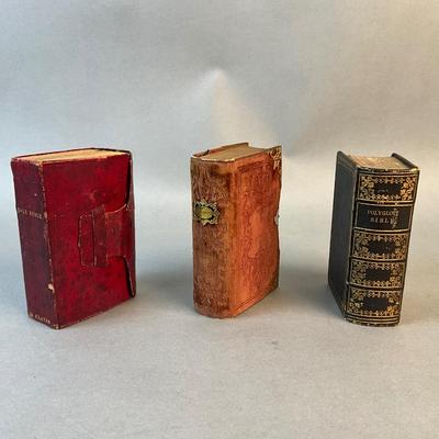 1218 Set of 3 Antique Bibles, Hymn Book 1852